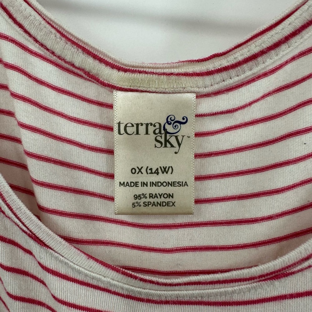 Terra & Sky size XL red white striped short sleeve cold shoulder shirt top - Picture 4 of 4